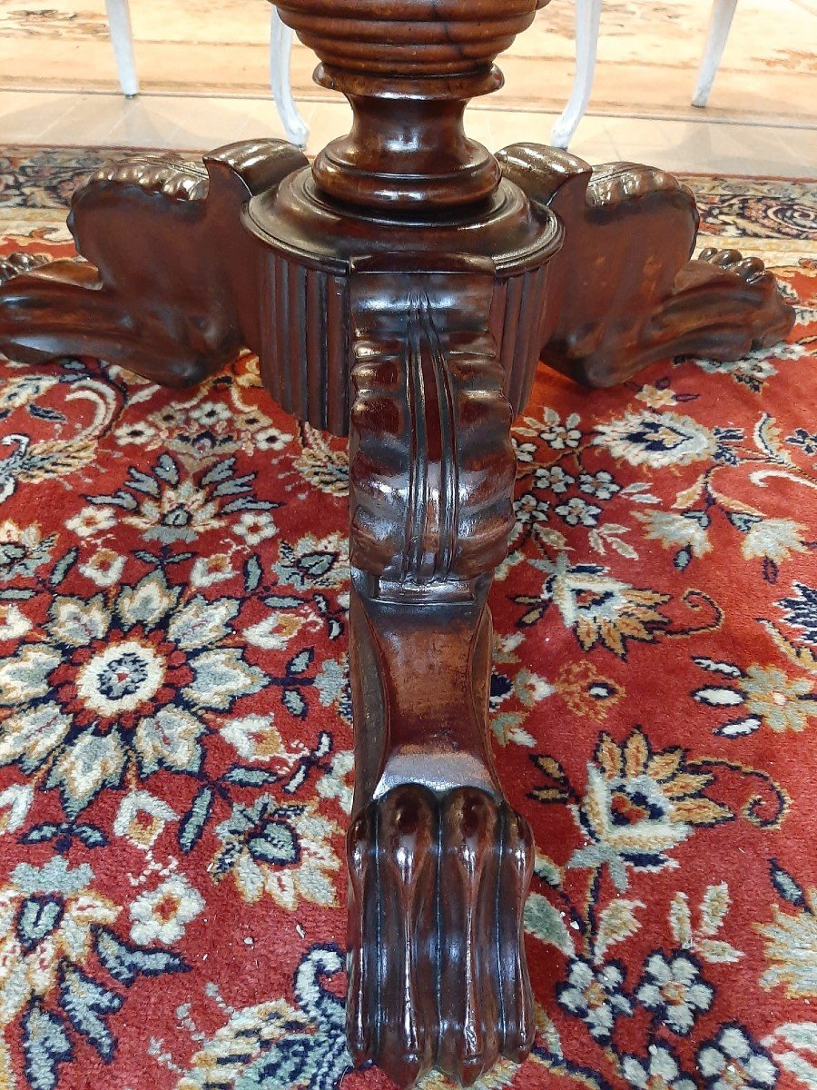 Charles X Restoration Pedestal Table In Mahogany And Marble, 19th Century-photo-3