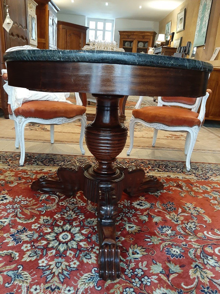 Charles X Restoration Pedestal Table In Mahogany And Marble, 19th Century-photo-4
