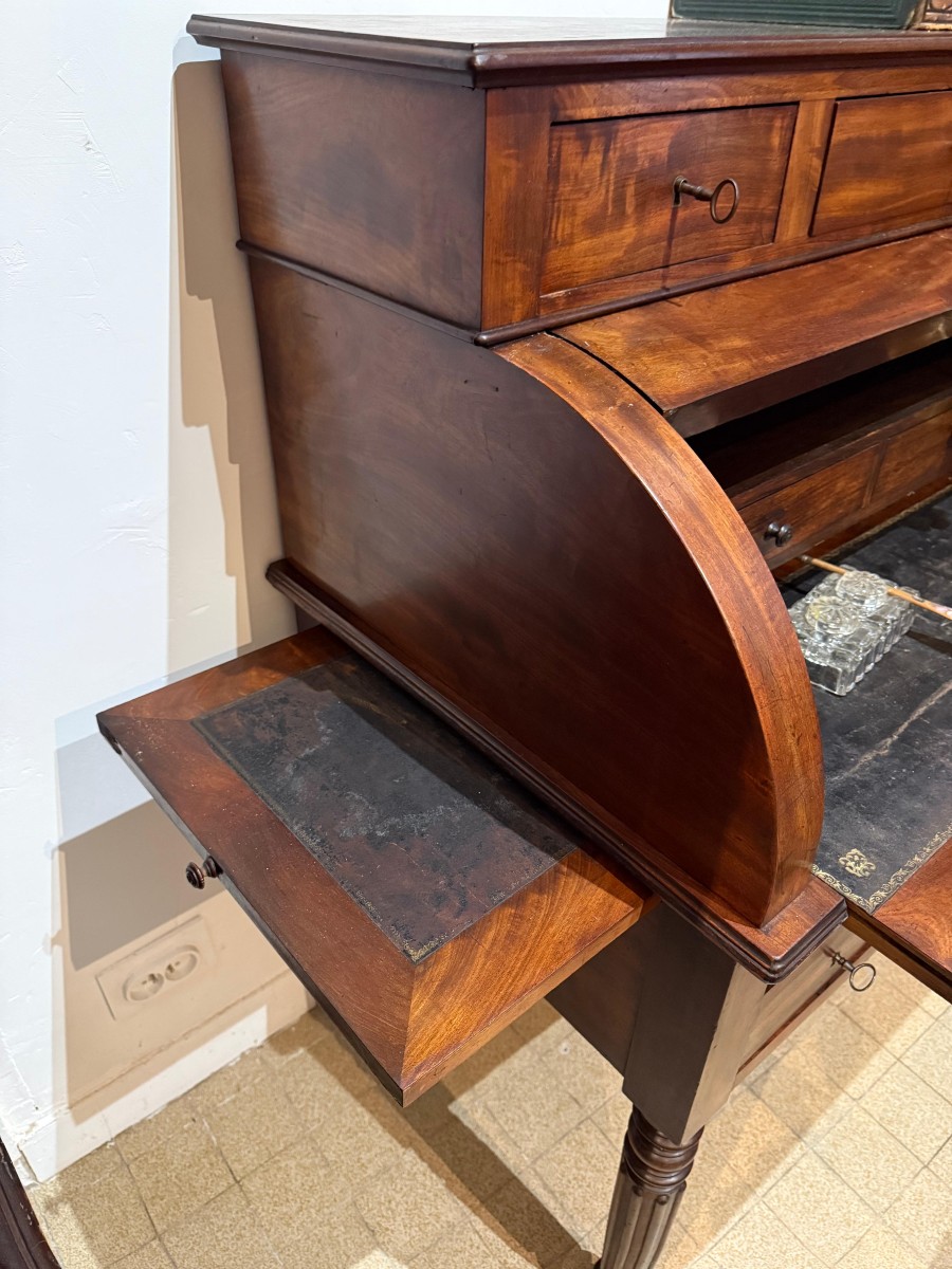 Bureau à Cylindre  En Plume d'Acajou- Style Directoire - Milieu XIXème Siècle -photo-2
