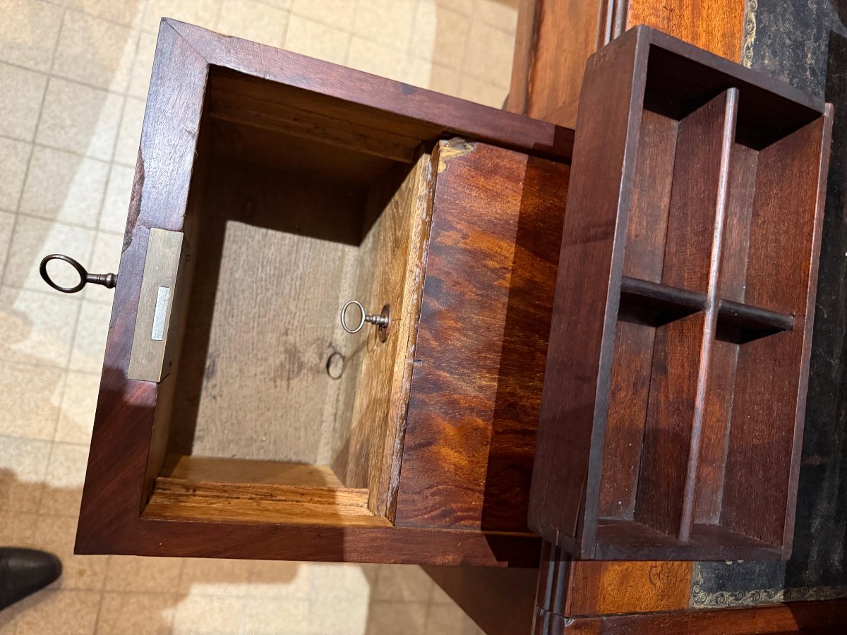 Bureau à Cylindre  En Plume d'Acajou- Style Directoire - Milieu XIXème Siècle -photo-3
