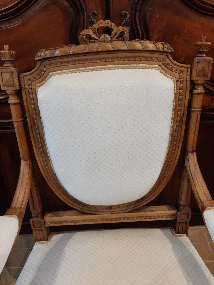 Pair Of Louis XVI Style Walnut Armchairs - Circa 1900-photo-2