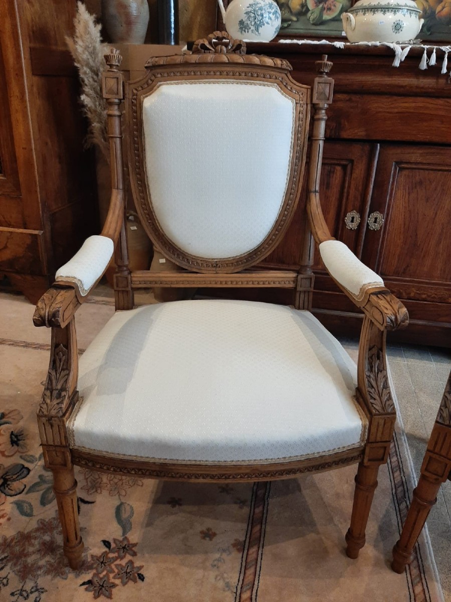 Pair Of Louis XVI Style Walnut Armchairs - Circa 1900-photo-5