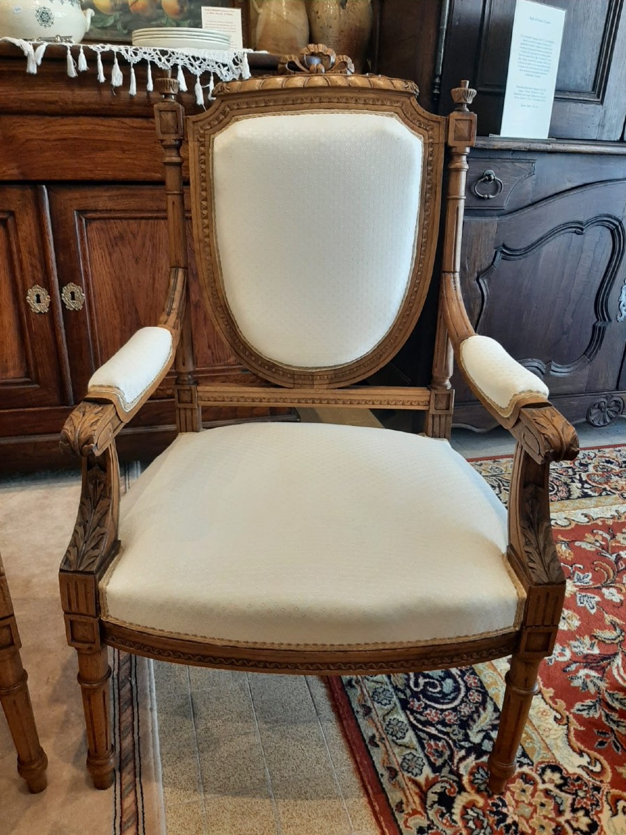 Pair Of Louis XVI Style Walnut Armchairs - Circa 1900-photo-6