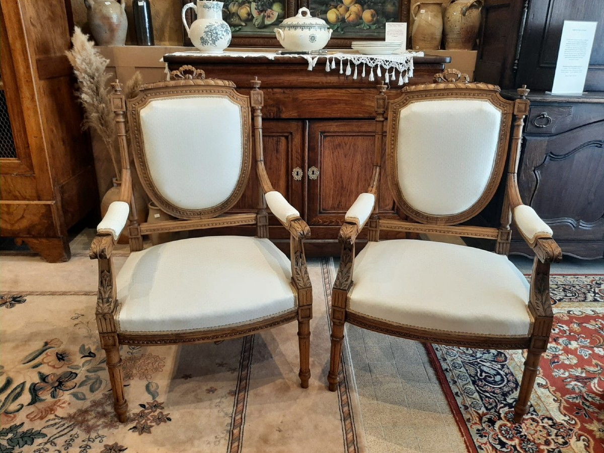 Pair Of Louis XVI Style Walnut Armchairs - Circa 1900