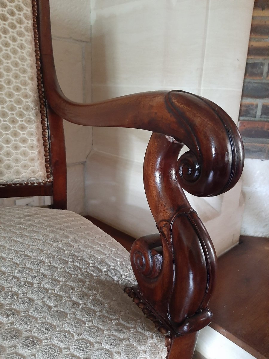 Paire De Fauteuils Acajou à Crosse - Epoque Restauration - XIXème-photo-2