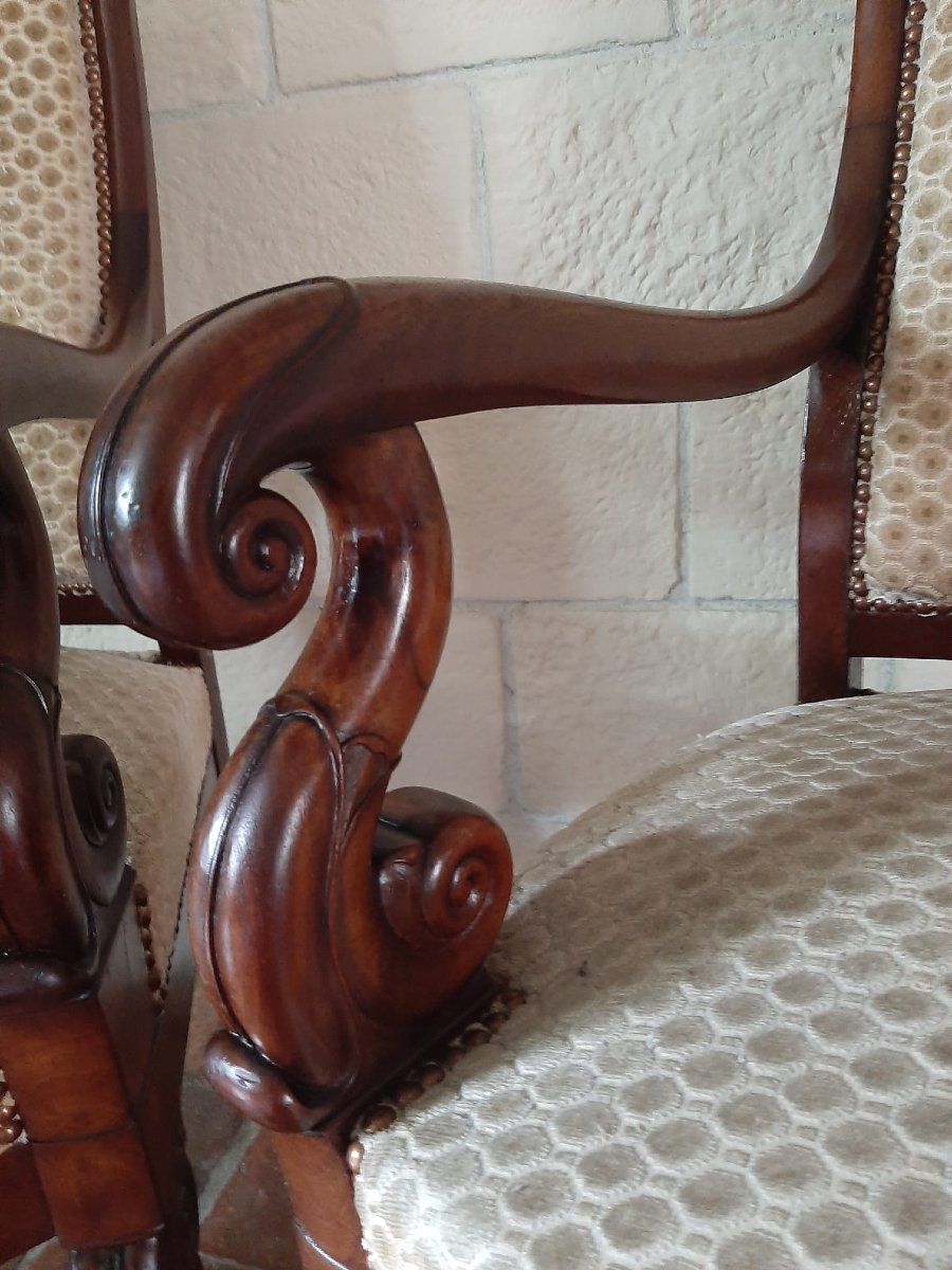 Paire De Fauteuils Acajou à Crosse - Epoque Restauration - XIXème-photo-3