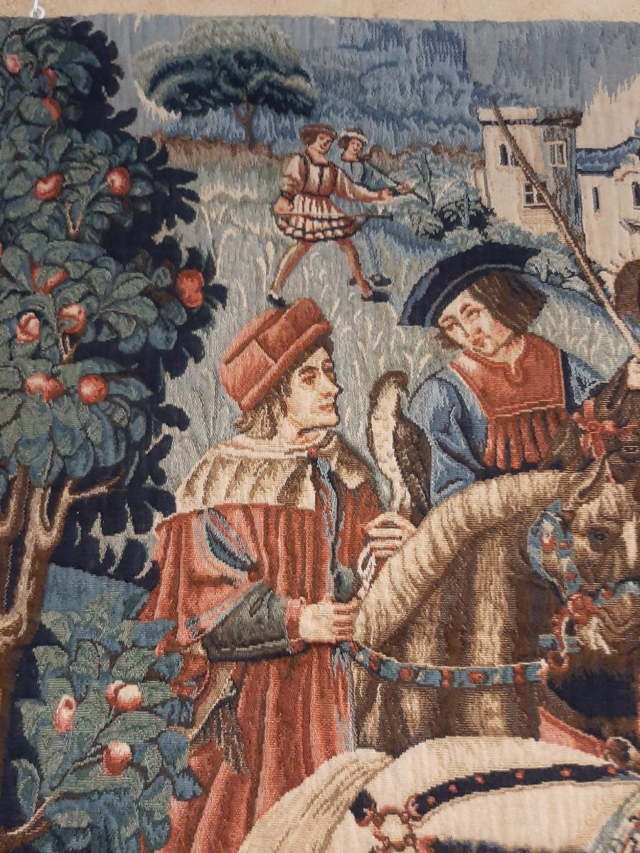 Tapestry "departure For The Hunt" - 20th Century-photo-3