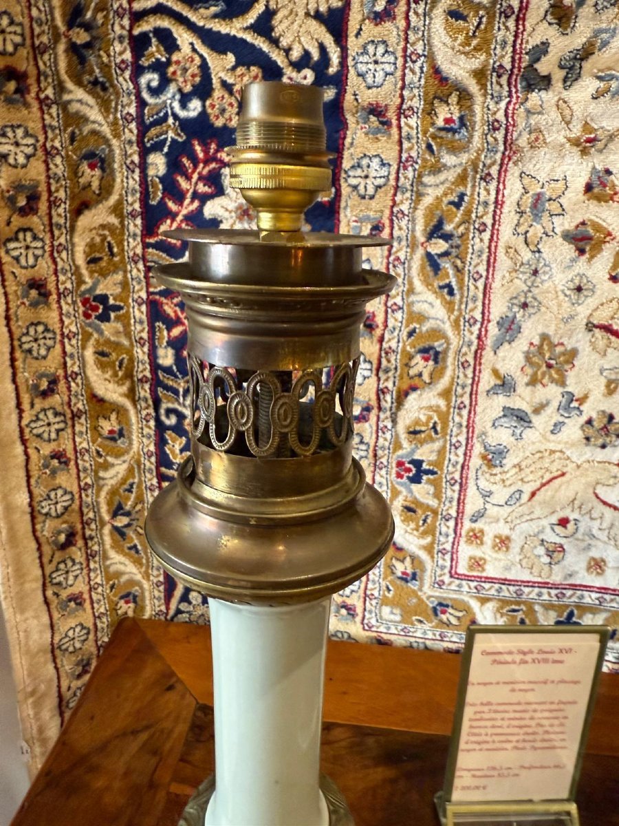 Rare Paire de Lampes à Pétrole Céladon - Napoléon III-photo-2