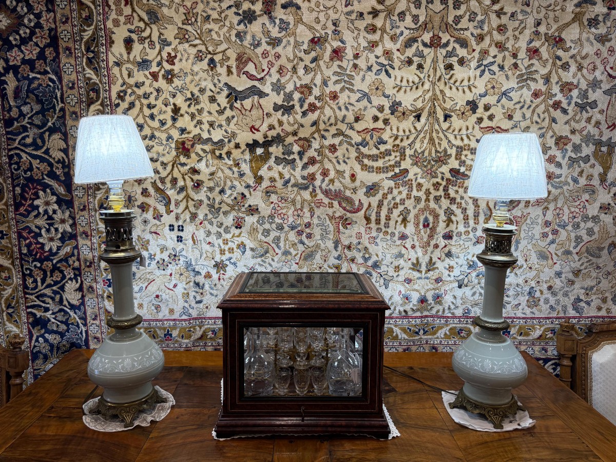 Rare Paire de Lampes à Pétrole Céladon - Napoléon III