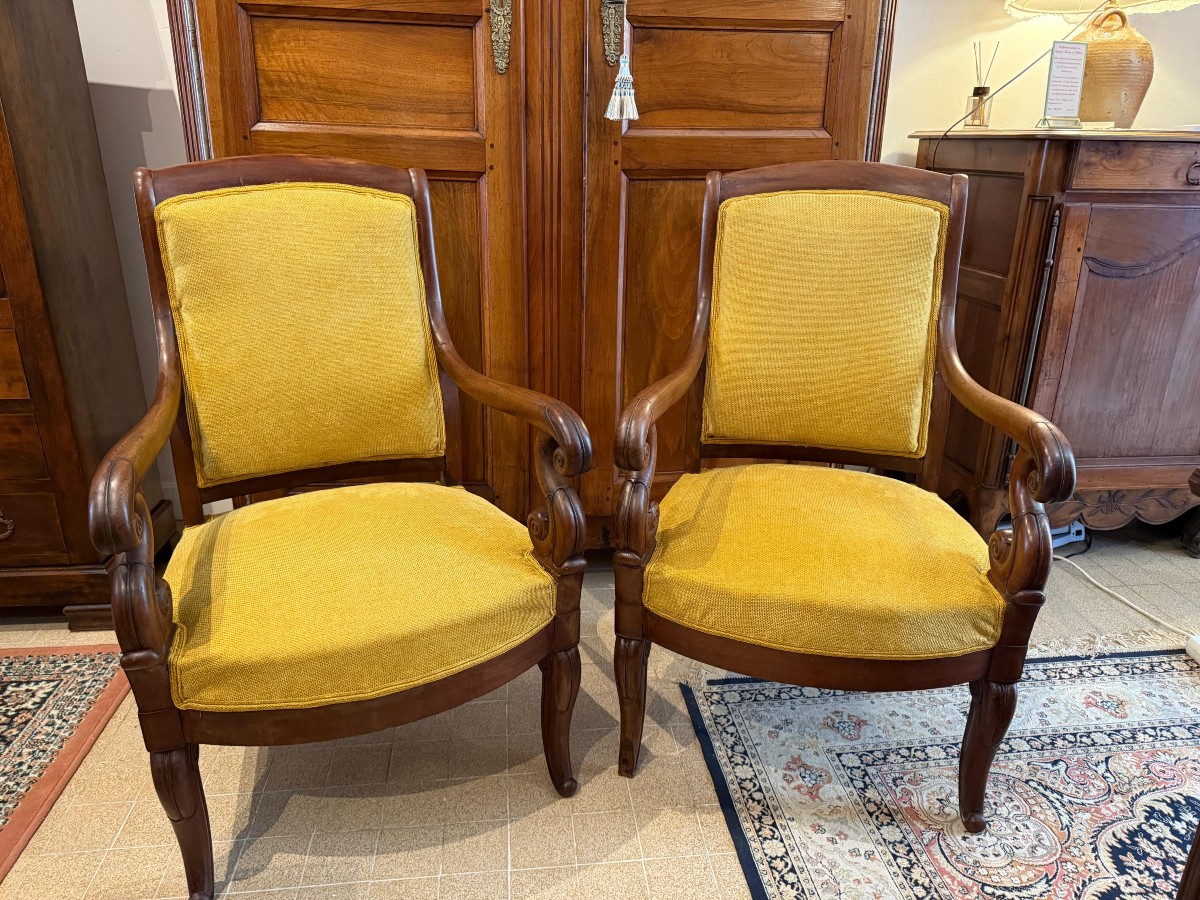Paire de Fauteuils Acajou à Crosse - Epoque Restauration - XIXème