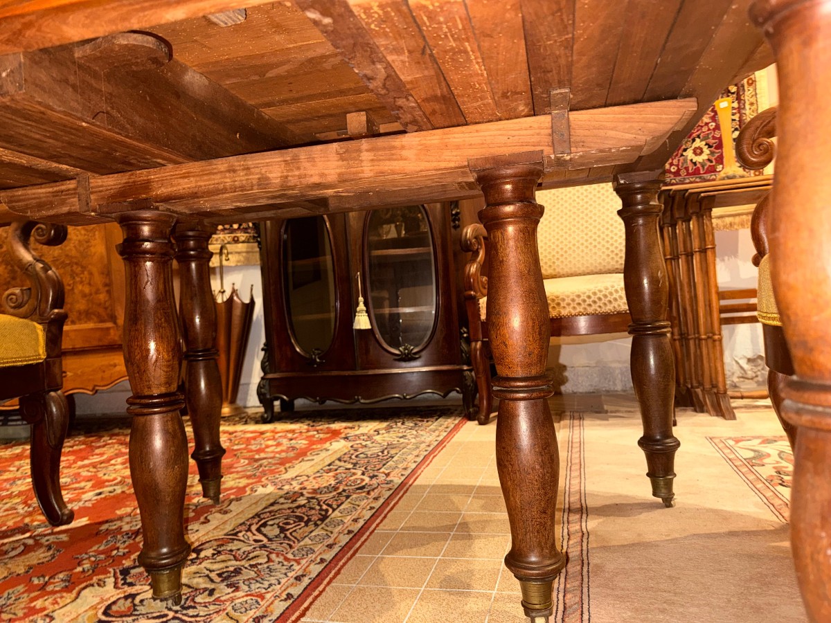 Grande Table Louis Philippe en Noyer Blond à Volets et Six Pieds - vers 1835-photo-2