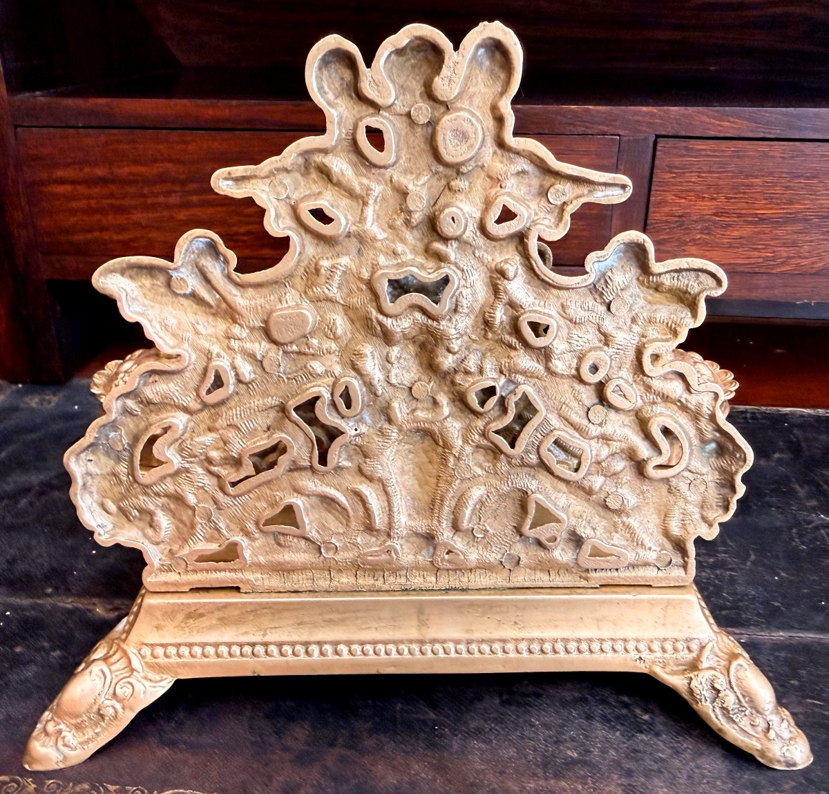 Gilt Bronze Double Inkwell With Cherub Letter Holder - 19th Century-photo-1