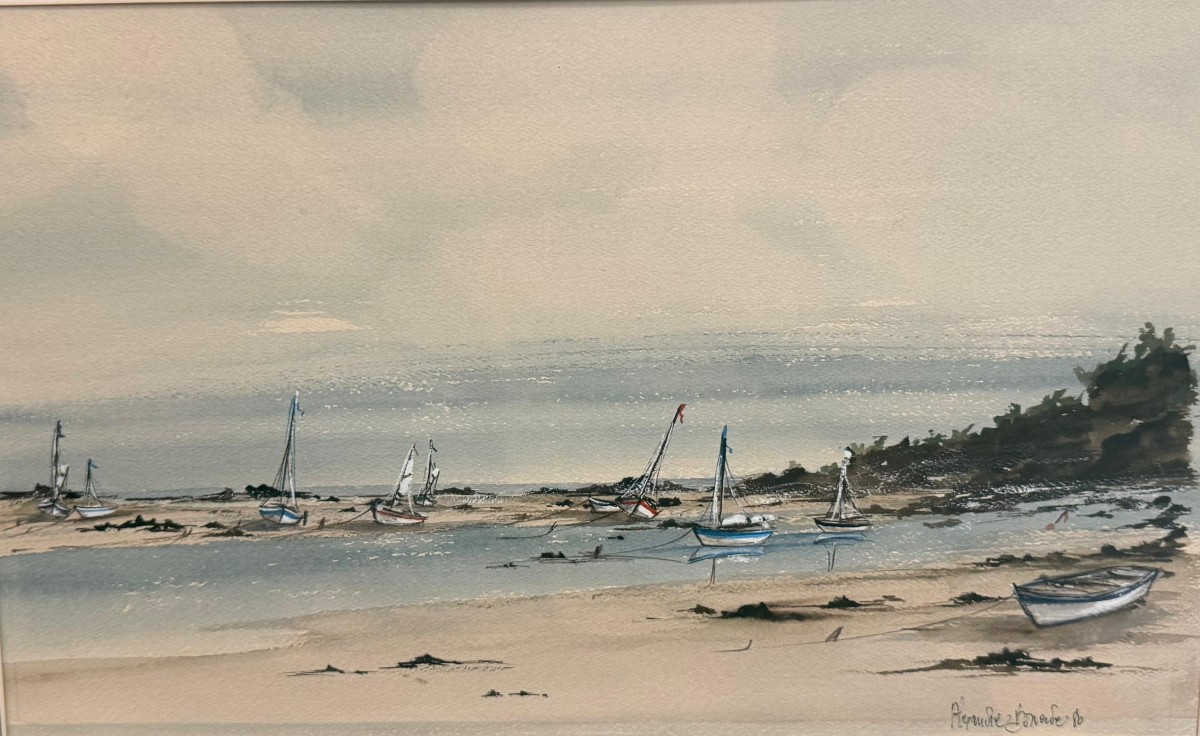 Aquarelle signée Alexandre Bonade - Vue de la Plage de Saint-Servan (Saint-Malo)