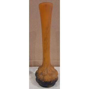 Vase Soliflore En Pâte De Verre Art-nouveau Signé Lorrain -Début XXème