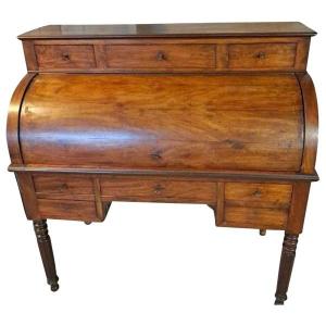 Bureau à Cylindre  En Plume d'Acajou- Style Directoire - Milieu XIXème Siècle 
