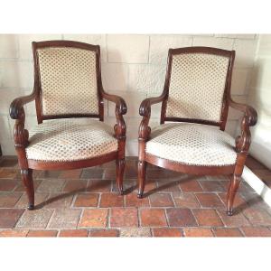 Paire De Fauteuils Acajou à Crosse - Epoque Restauration - XIXème