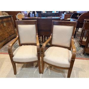 Paire de fauteuils en Noyer - Epoque Empire XIXe