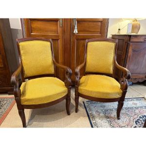 Paire de Fauteuils Acajou à Crosse - Epoque Restauration - XIXème