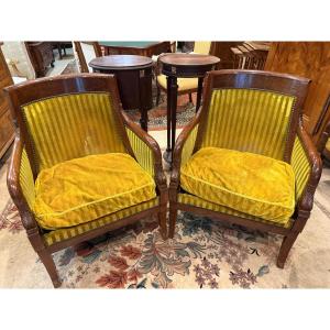 Paire de Bergères Gondole  Empire en Acajou et placage Acajou -  XIXème