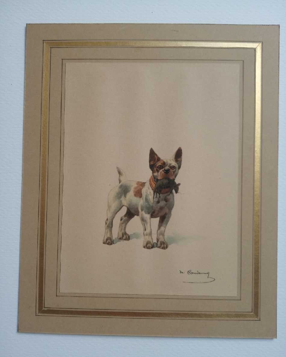 2 Watercolors By Charles De Condamy. Dog Attitudes-photo-2