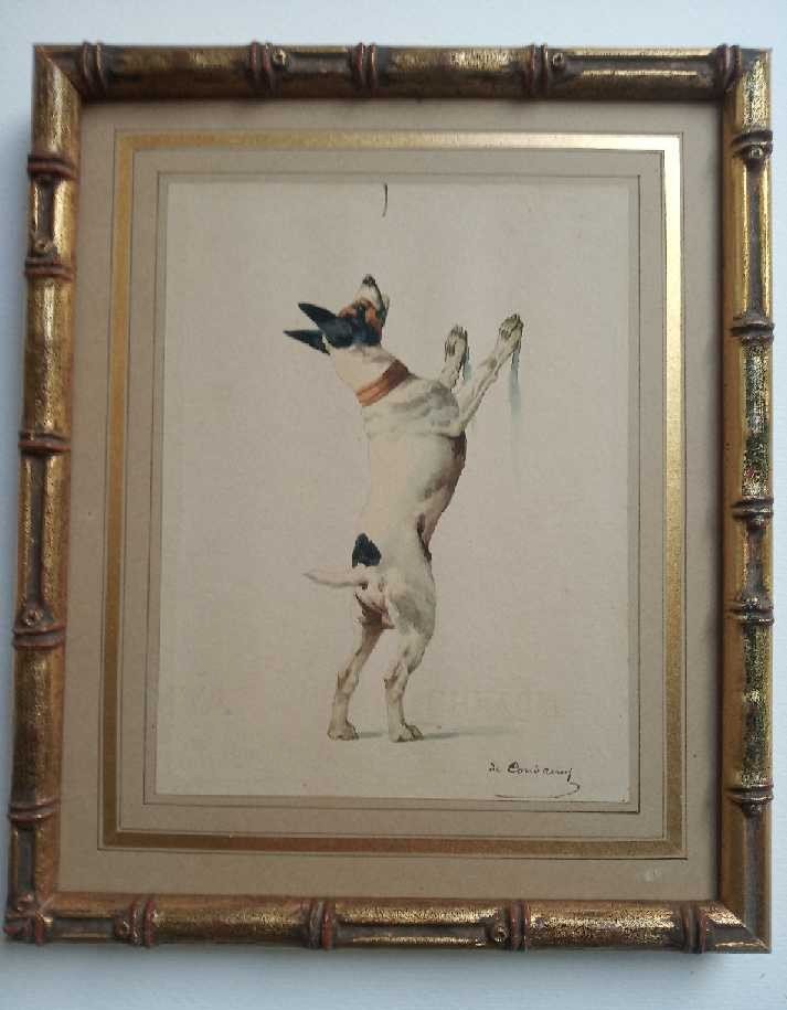 2 Watercolors By Charles De Condamy. Dog Attitudes-photo-3