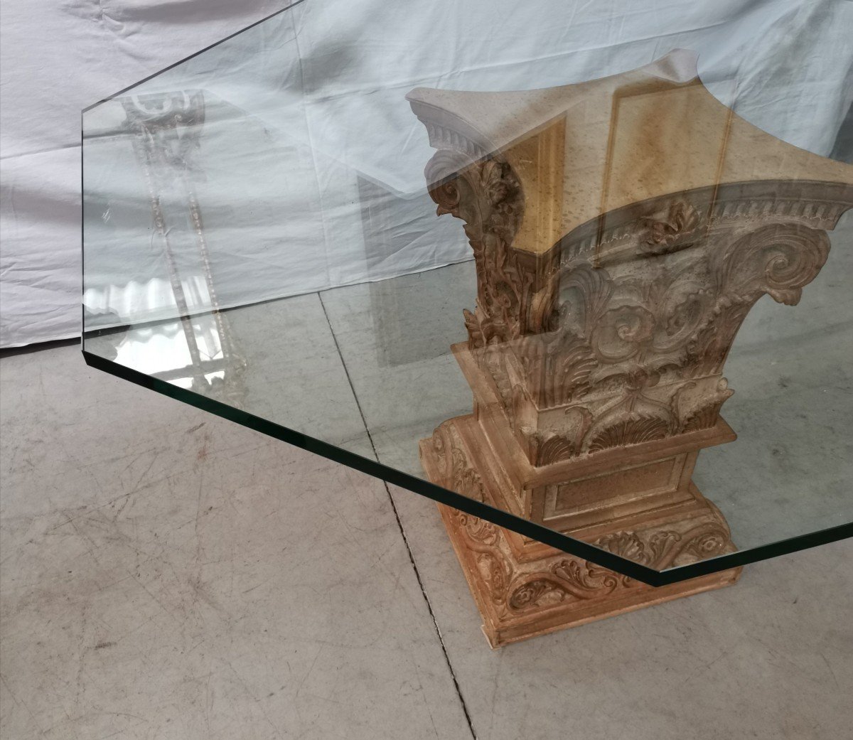 Grande Table Néo Baroque Bois sculpté Et Verre -photo-4