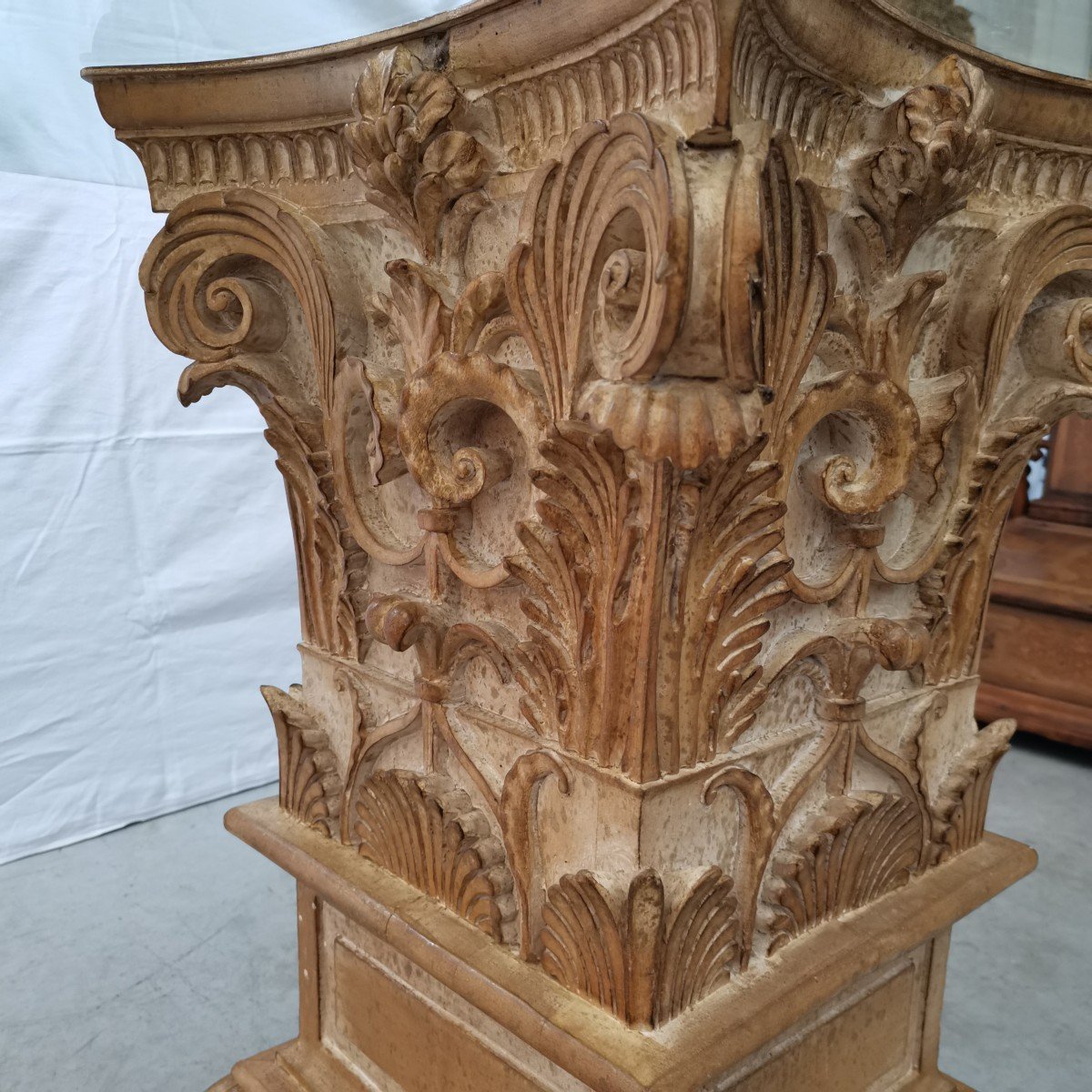 Grande Table Néo Baroque Bois sculpté Et Verre -photo-1