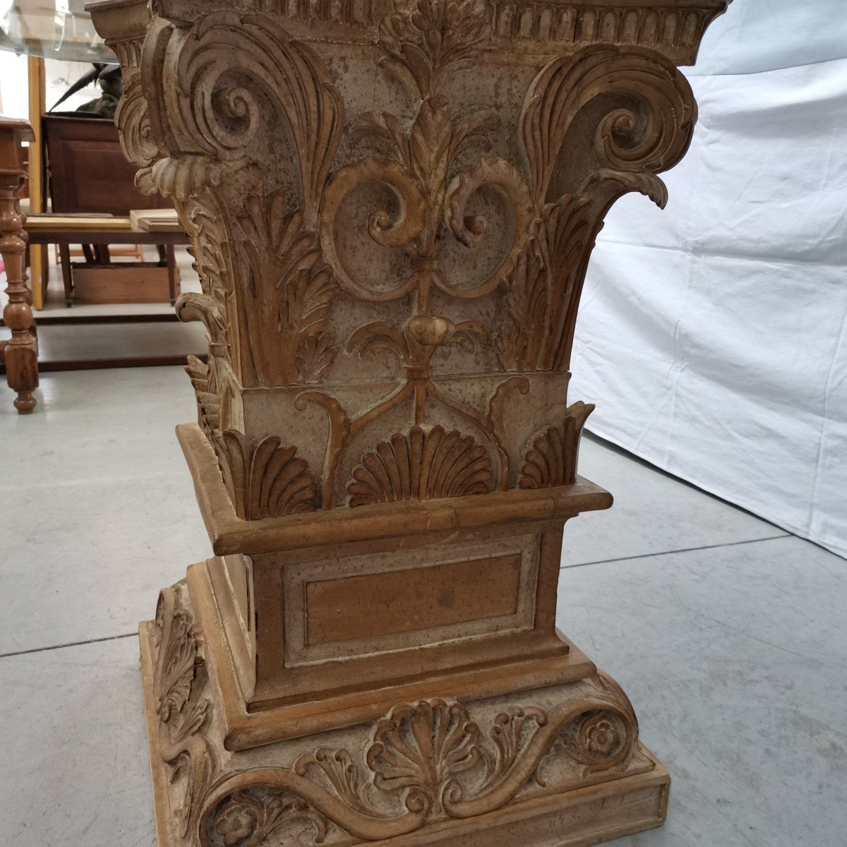 Grande Table Néo Baroque Bois sculpté Et Verre -photo-3