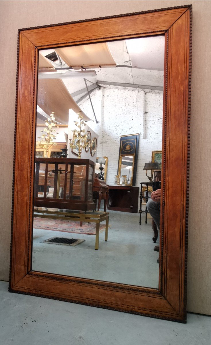Miroir En  bois d'érable Et moulure Guillochée 19ème S. -photo-2