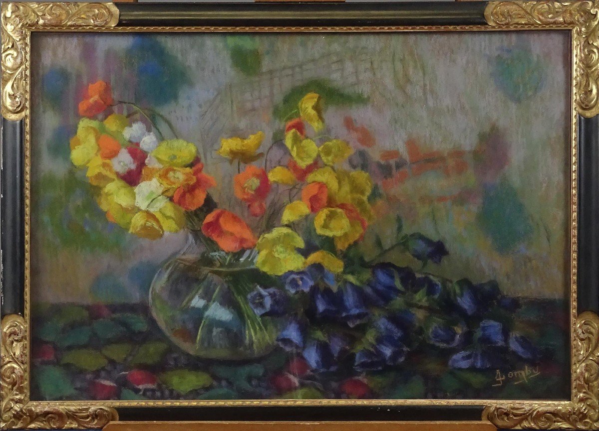Nature Morte Vase De Fleurs. Pastel De Jeanne Tombu 