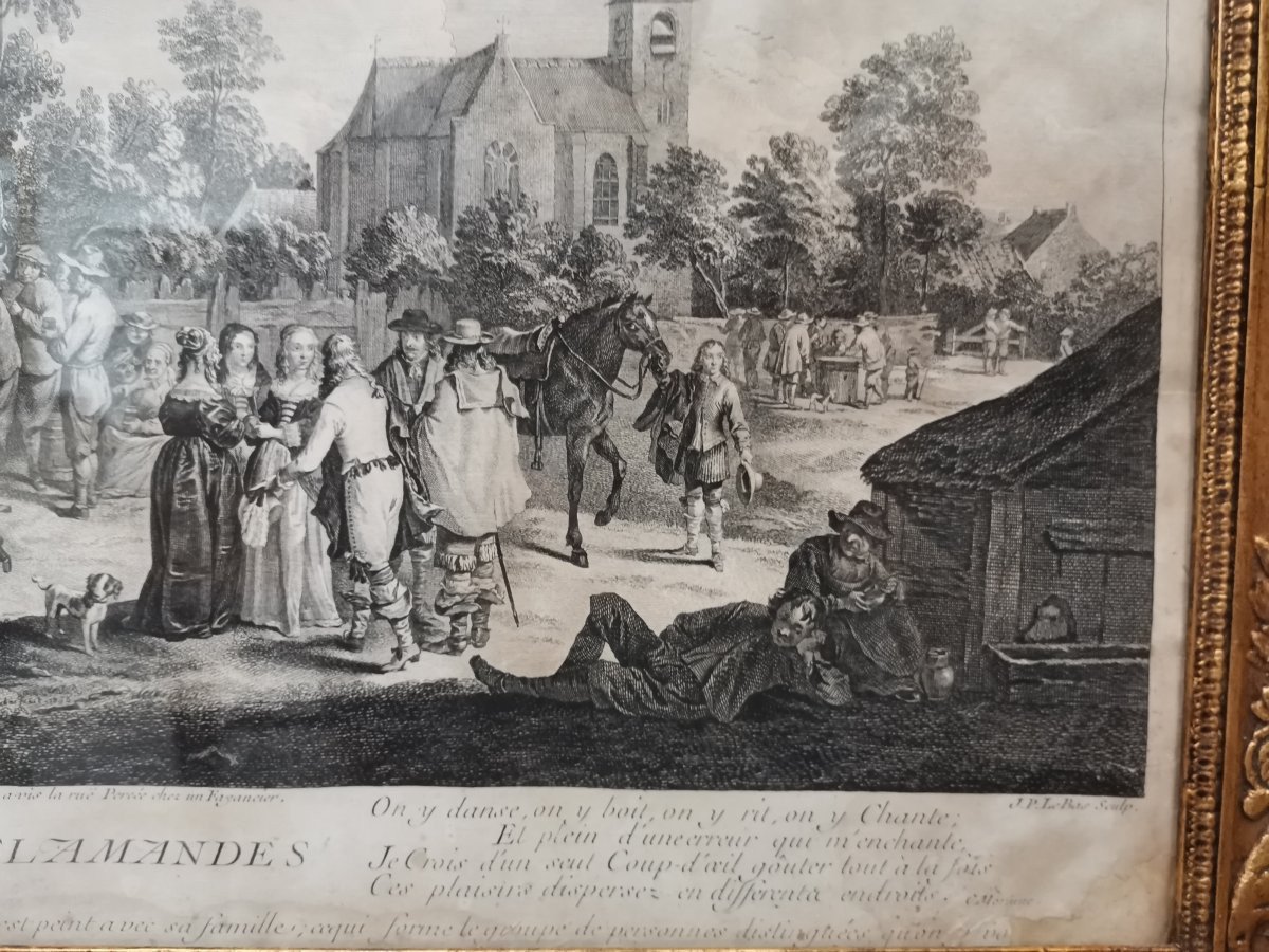 Village Festivals After David. Teniers - Pair Of Engravings By Jacques Philippe Lebas-photo-2