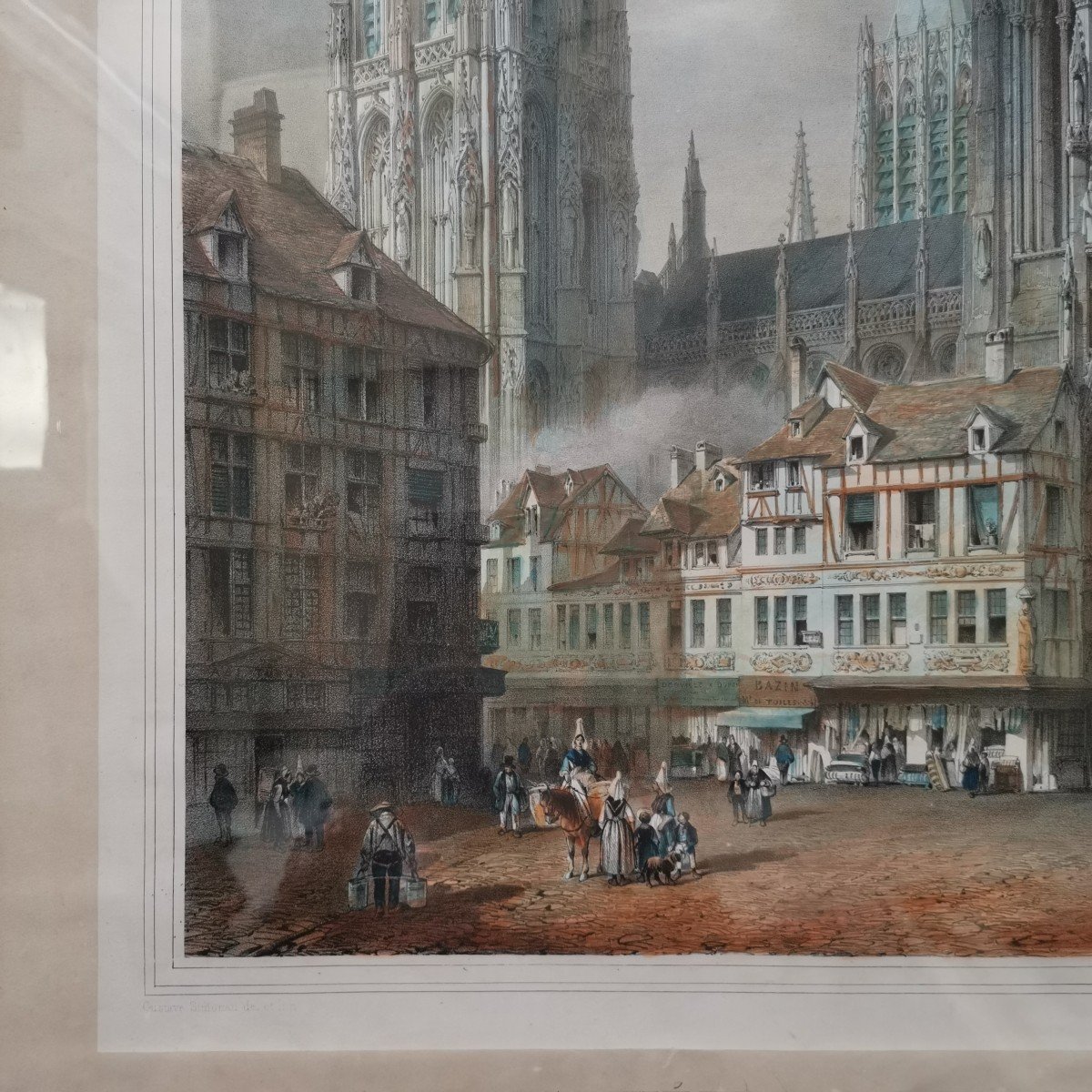 Cathédrale de Rouen  Et Place De La Pucelle . Gravure -photo-1