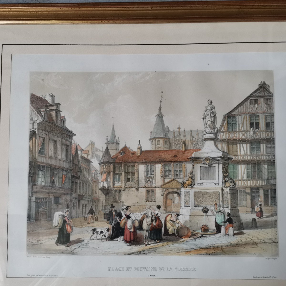 Cathédrale de Rouen  Et Place De La Pucelle . Gravure -photo-7