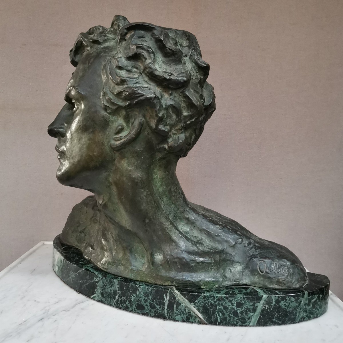Bust Of Jean Mermoz. Art Deco Bronze By Alexandre Ouline-photo-3