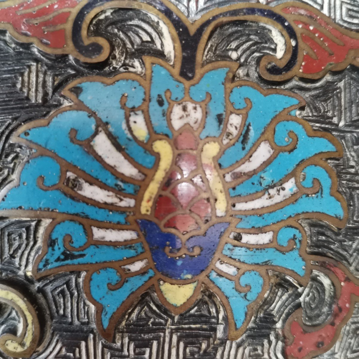 Cache Pot Asiatique émaux Cloisonnés sur bronze. Chine 19ème -photo-4
