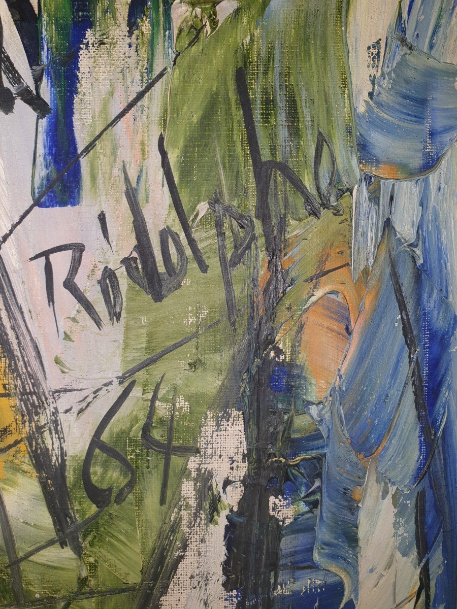 Peinture Huile Sur Toile, Portrait De Clown Signé "rodolphe 64" -photo-3