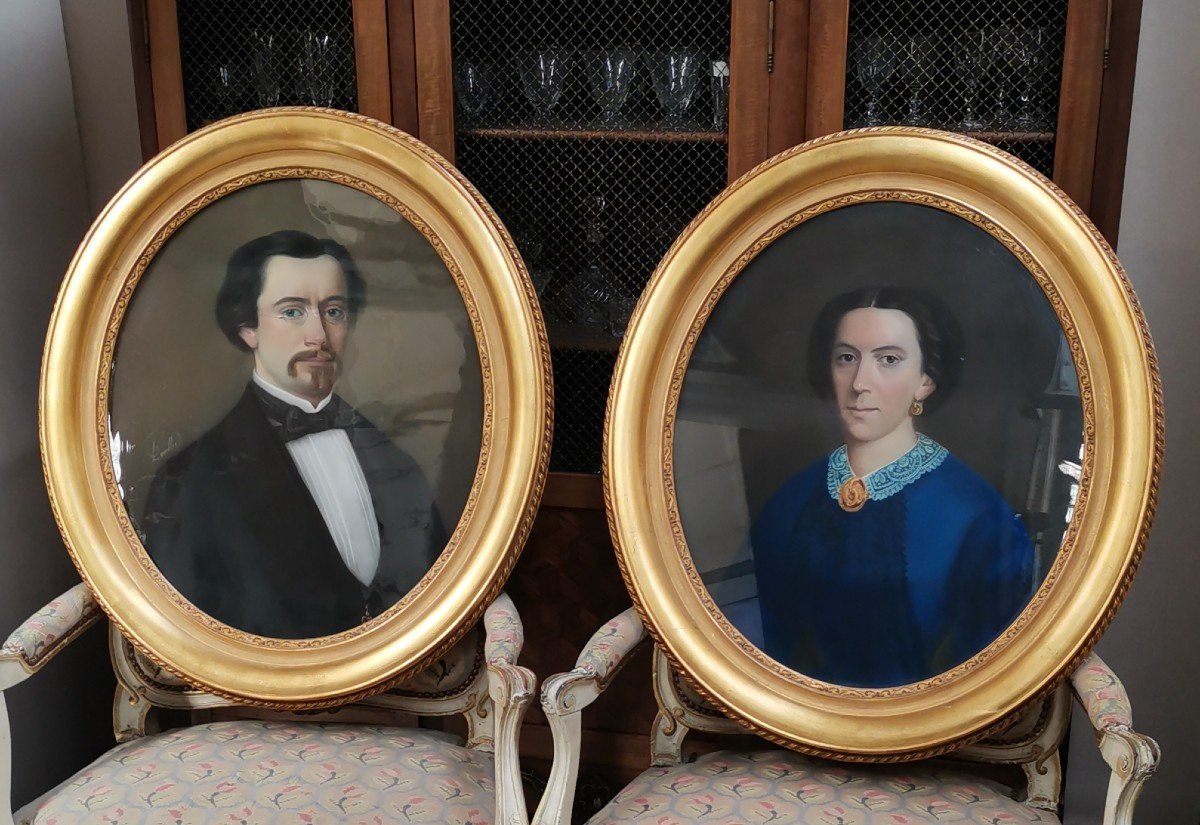 Pair Of Pastel Portraits 19th Century 