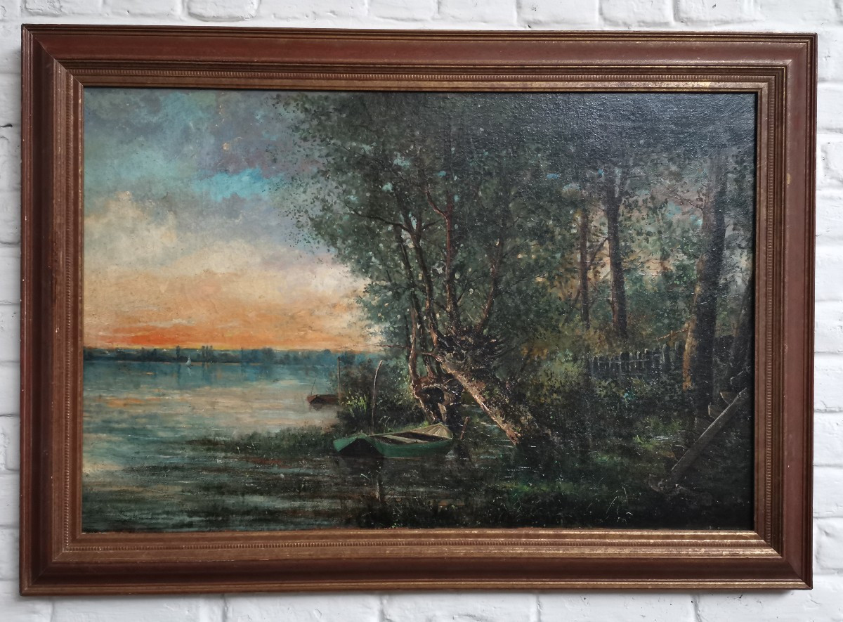 Bord d'étang au coucher de soleil, Paysage Impressioniste