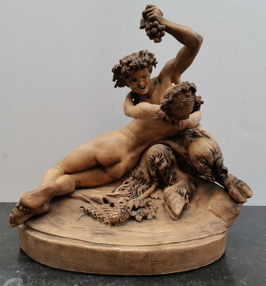 Satyre Et Bacchante En Terre Cuite Signée Clodion -photo-3