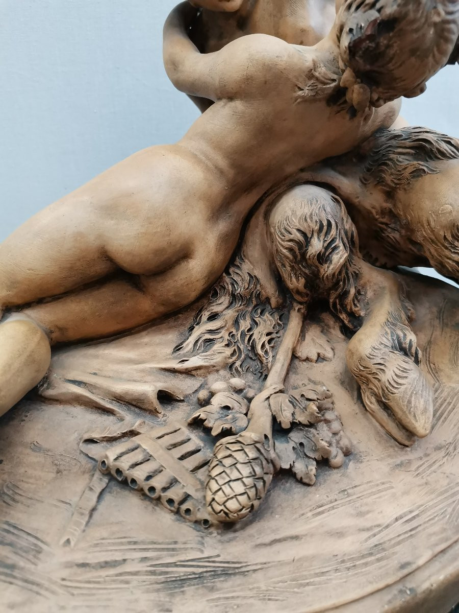 Satyre Et Bacchante En Terre Cuite Signée Clodion -photo-2