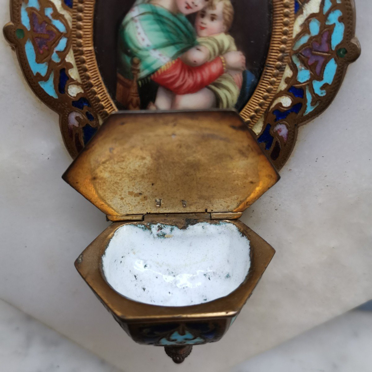 bénitier émaux cloisonnés et porcelaine-photo-4