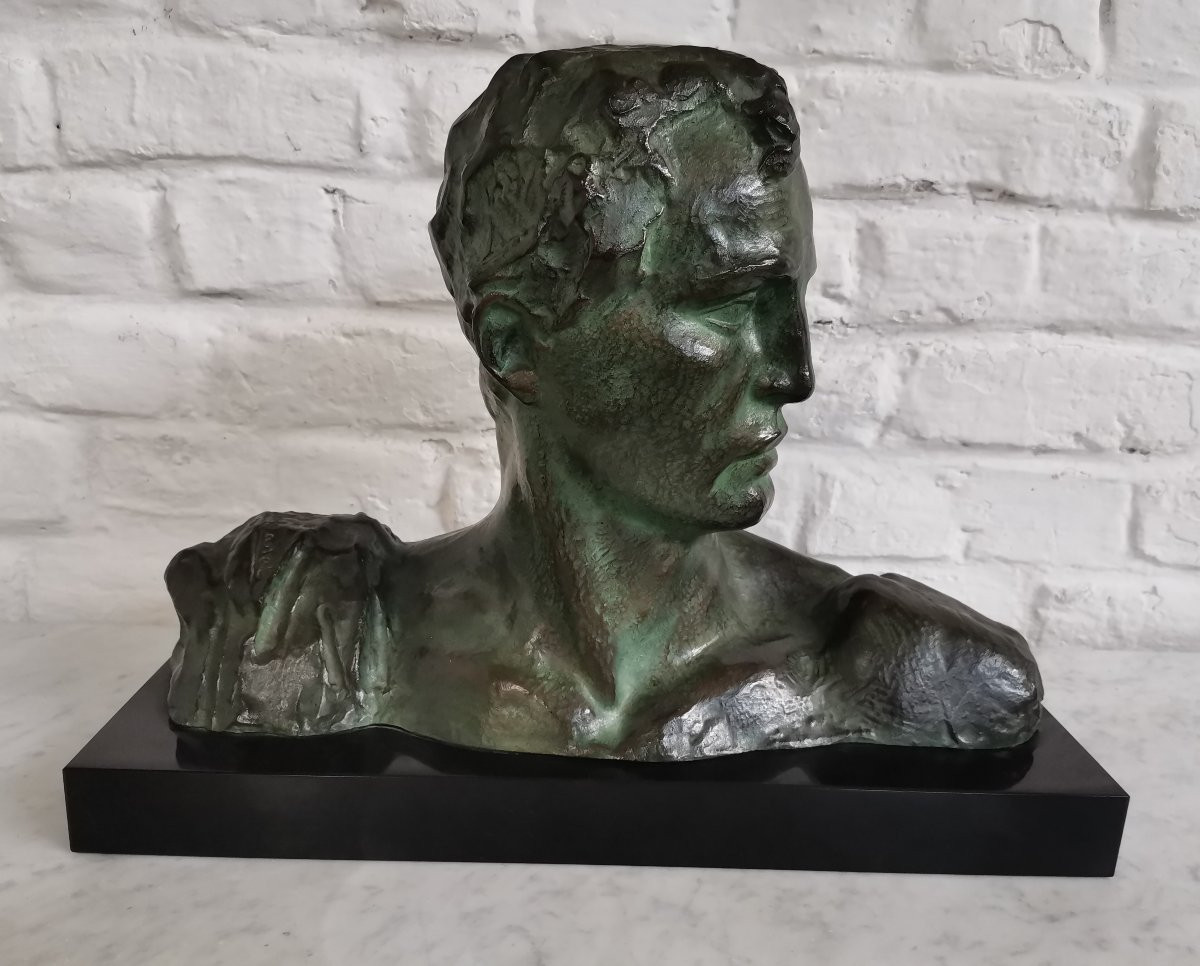 Buste d' homme Bronze Art déco de Victor Demanet -photo-3