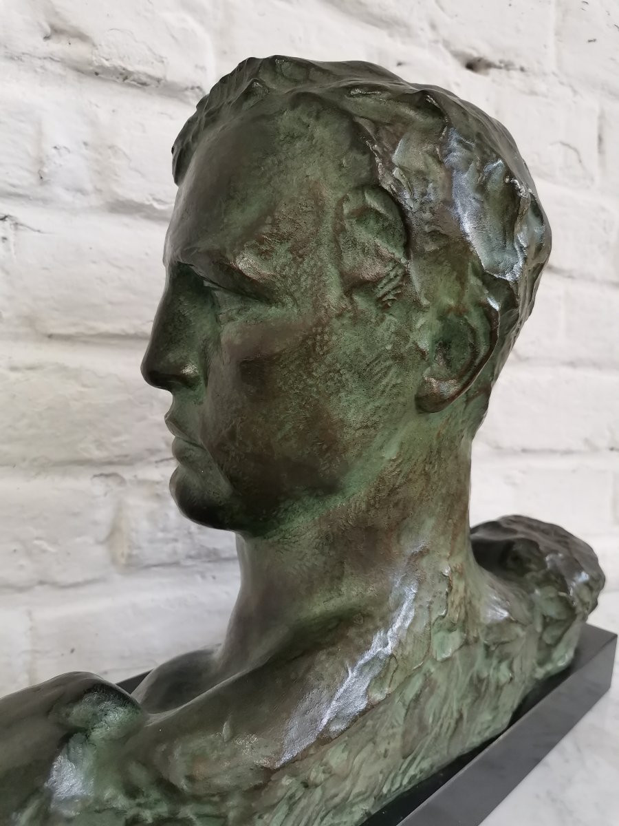 Buste d' homme Bronze Art déco de Victor Demanet -photo-3