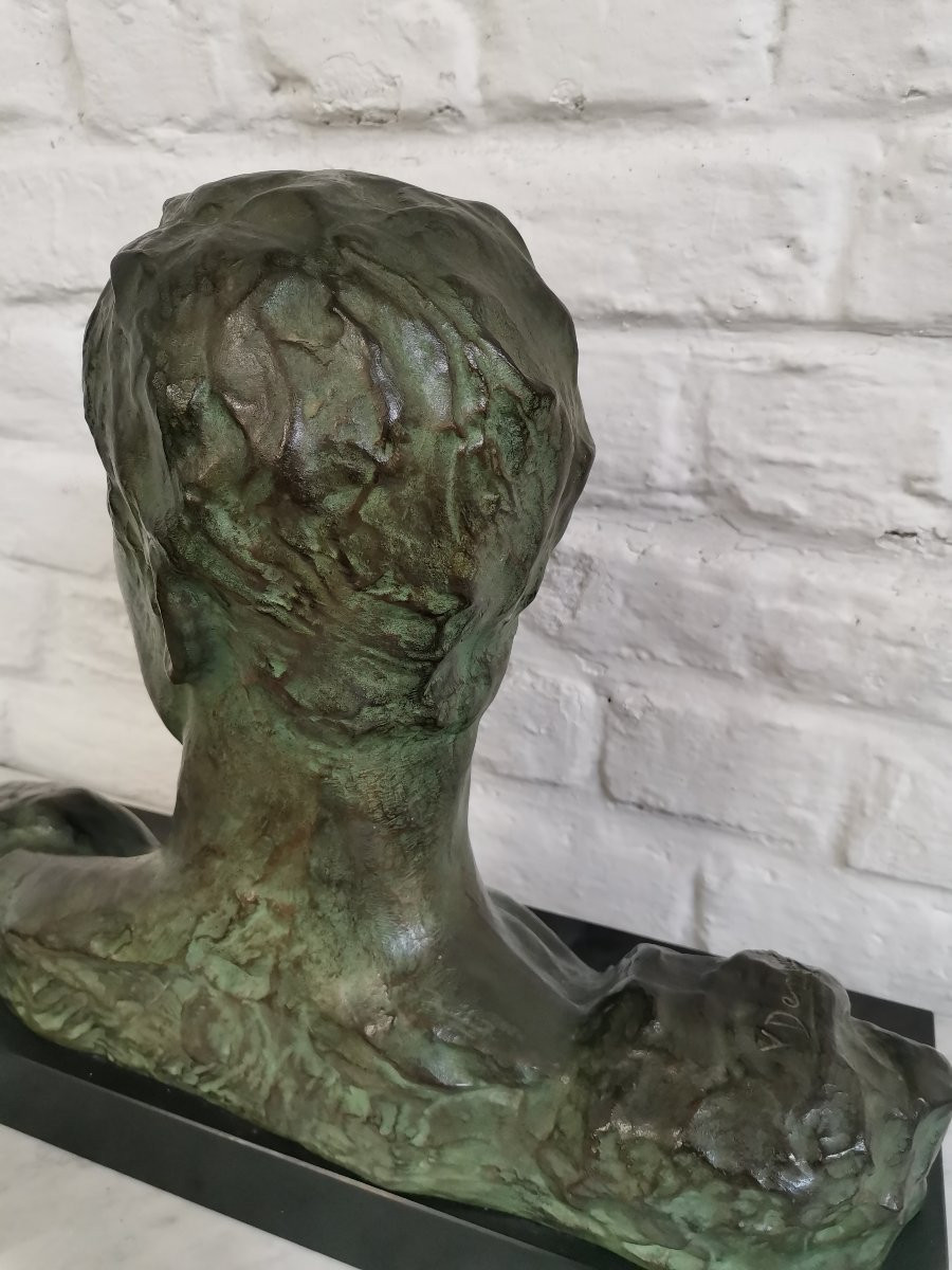 Buste d' homme Bronze Art déco de Victor Demanet -photo-4