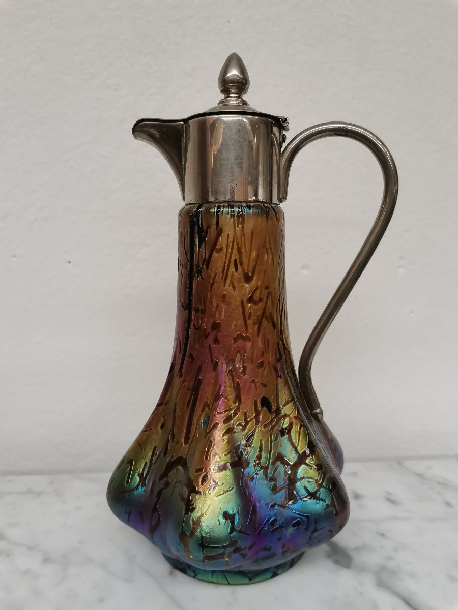Aiguière en verre irisé Art Nouveau -photo-2