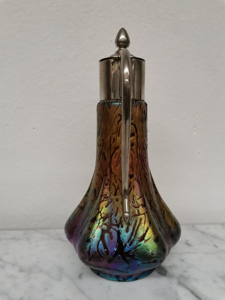 Aiguière en verre irisé Art Nouveau -photo-3