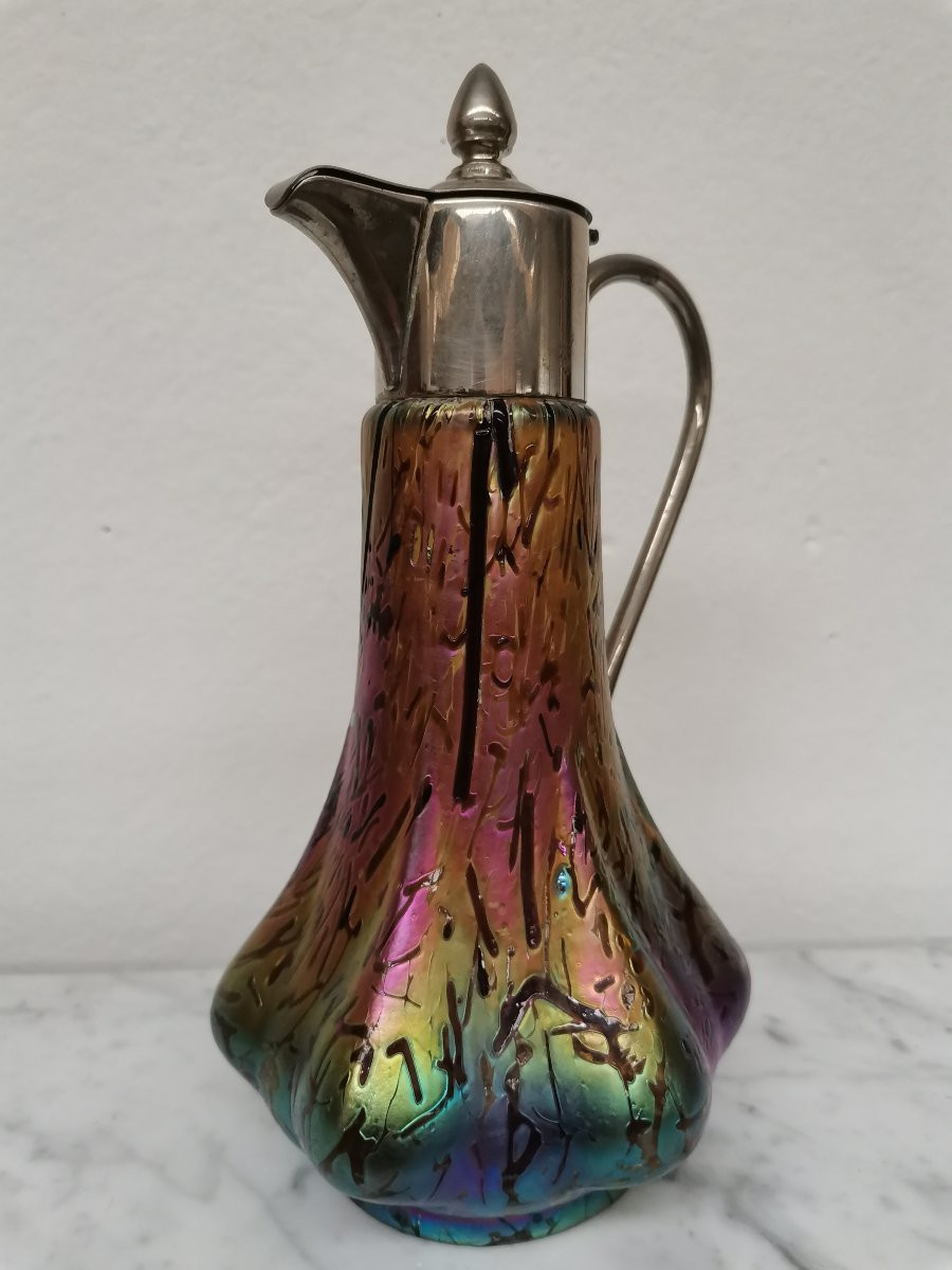 Aiguière en verre irisé Art Nouveau -photo-4