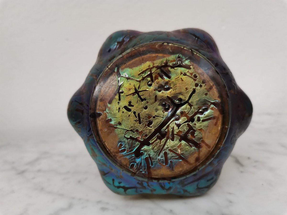 Aiguière en verre irisé Art Nouveau -photo-2