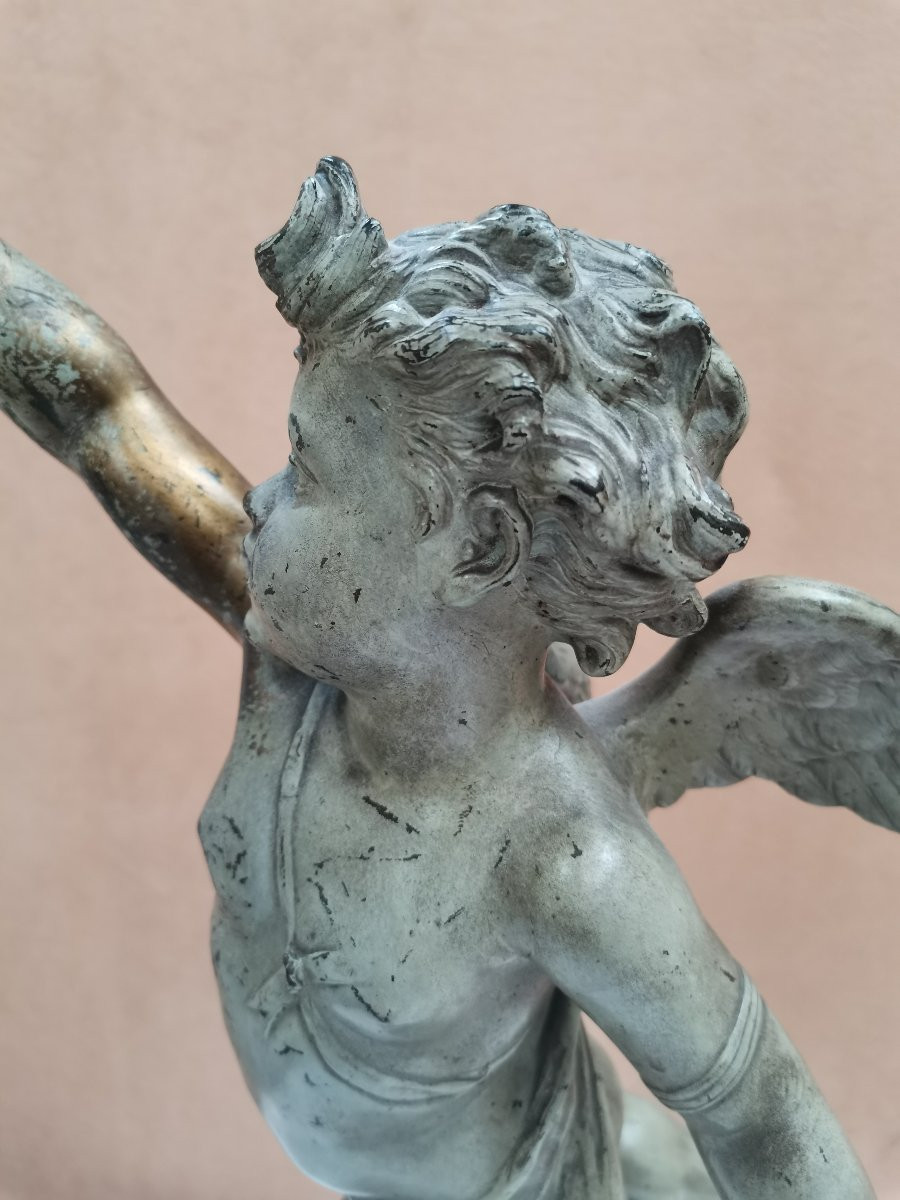 Large Angel And Lamp Subject In Spelter By Jean Louis Grégoire -photo-1