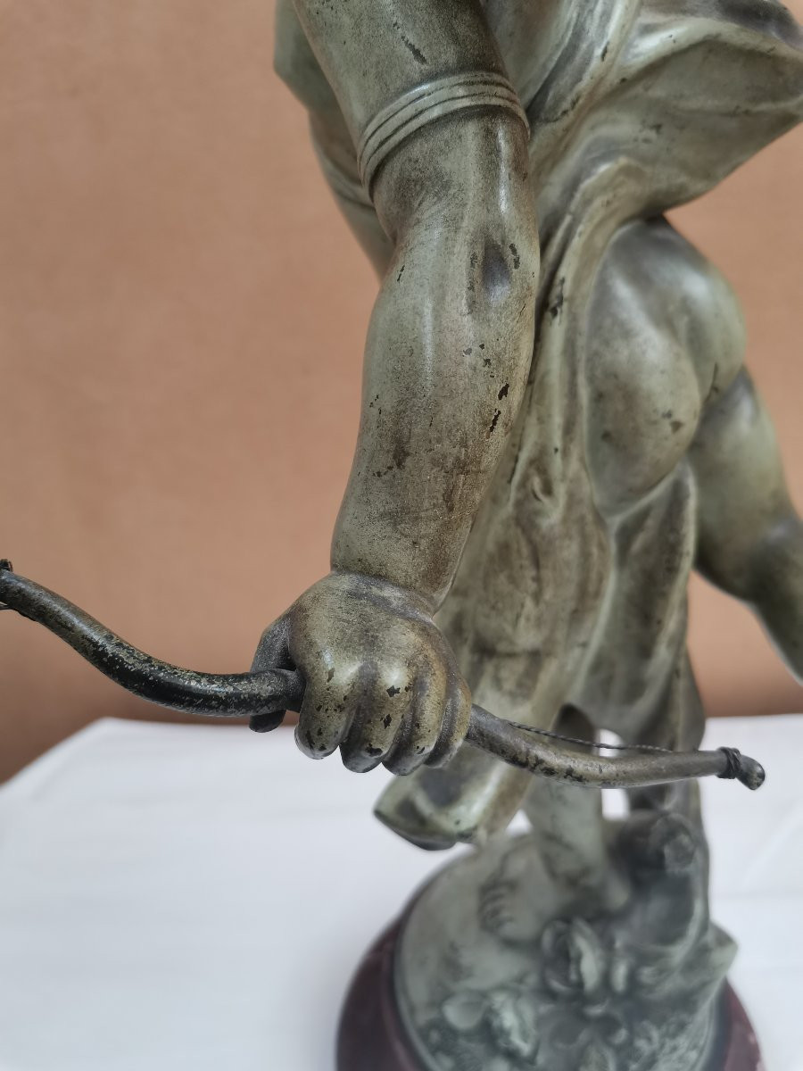 Large Angel And Lamp Subject In Spelter By Jean Louis Grégoire -photo-3